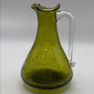Vintage Green Crackle Glass Pitcher